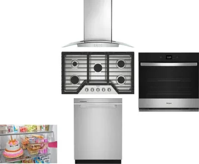 5 Piece Package Includes Refrigerator, Cooktop, Wall Oven, Hood And Dishwasher