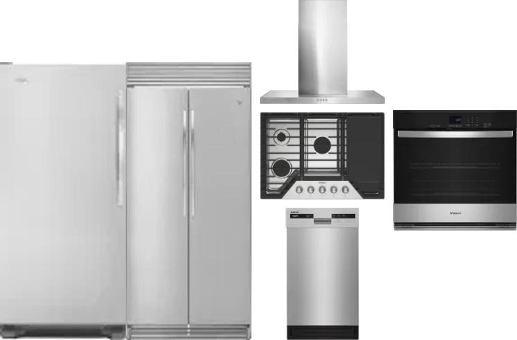 6 Piece Package Includes Refrigerator, Freezer, Cooktop, Wall Oven, Hood And Dishwasher