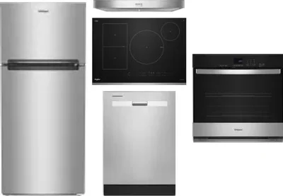 5 Piece Package Includes Refrigerator, Cooktop, Wall Oven, Hood And Dishwasher