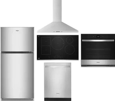 5 Piece Package Includes Refrigerator, Cooktop, Wall Oven, Hood And Dishwasher