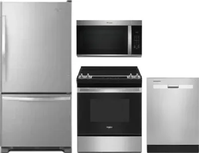 4 Piece Package Includes Refrigerator, Range, Microwave And Dishwasher