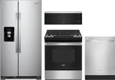 4 Piece Package Includes Refrigerator, Range, Microwave And Dishwasher