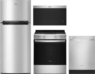 4 Piece Package Includes Refrigerator, Range, Microwave And Dishwasher
