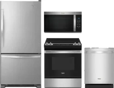 4 Piece Package Includes Refrigerator, Range, Microwave And Dishwasher