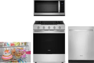 4 Piece Package Includes Refrigerator, Range, Microwave And Dishwasher