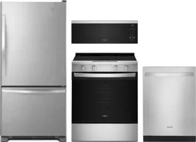 4 Piece Package Includes Refrigerator, Range, Microwave And Dishwasher