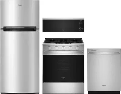 4 Piece Package Includes Refrigerator, Range, Microwave And Dishwasher