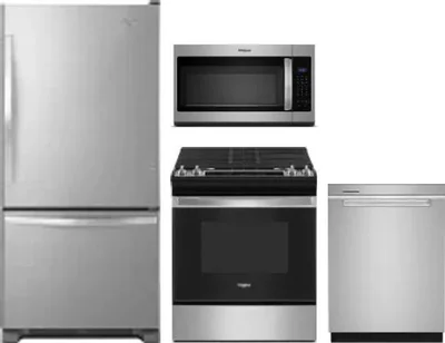 4 Piece Package Includes Refrigerator, Range, Microwave And Dishwasher