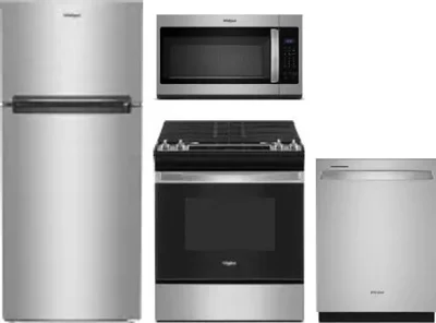 4 Piece Package Includes Refrigerator, Range, Microwave And Dishwasher