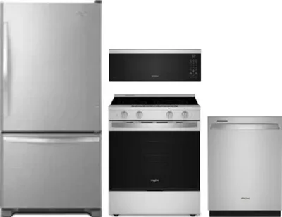 4 Piece Package Includes Refrigerator, Range, Microwave And Dishwasher