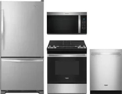4 Piece Package Includes Refrigerator, Range, Microwave And Dishwasher